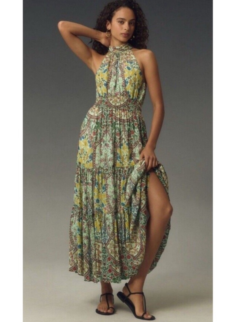 Anthropologie The Somerset Maxi Dress: Halter Edition (Green Multi) - LP